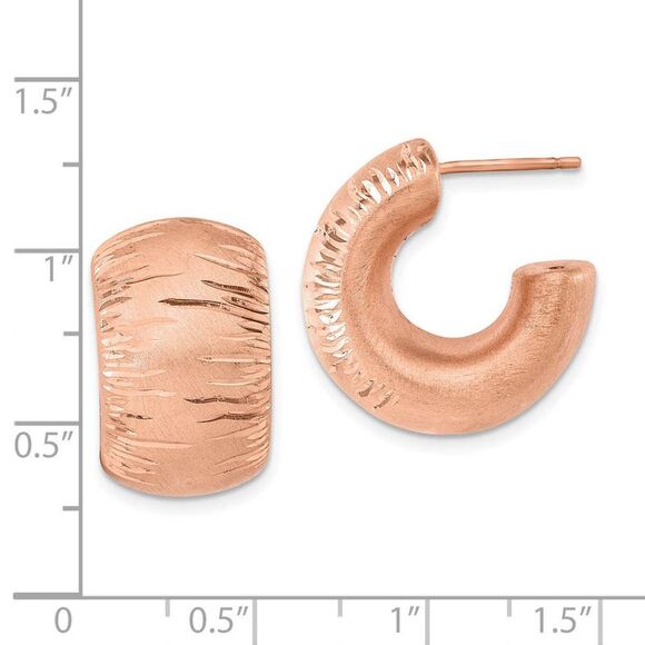 Rose Gold Tone Plated Sterling Silver Wide Brushed & D/C Hoops, 21mm - Picture 3 of 4